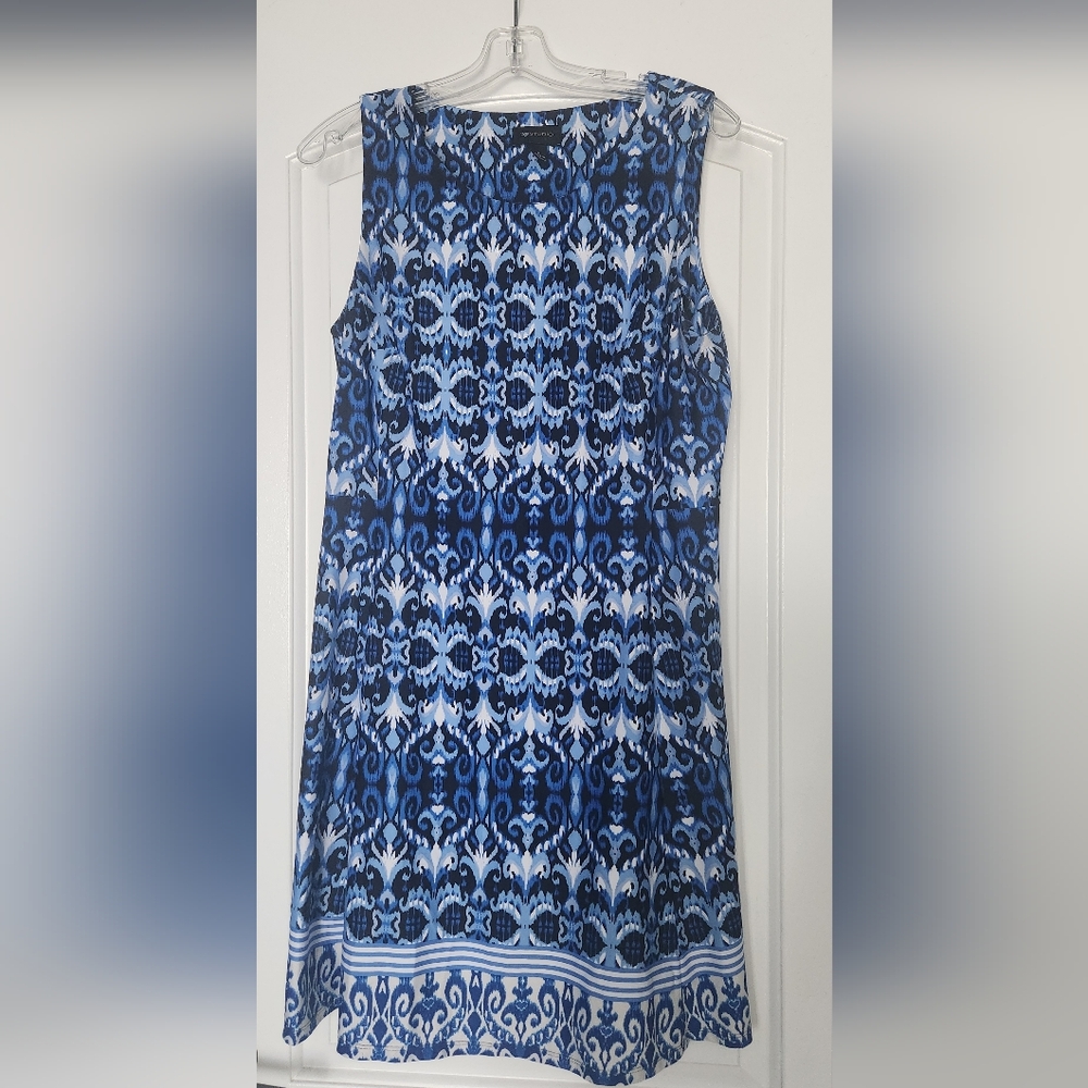 AB Studio Blue and White Patterned Midi Dress